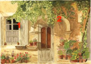Façade à l’aquarelle de Jacques Lefebvre — cliquer pour voir en grand