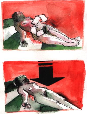 Esquisse aquarelle nu et pictogramme de recyclage
